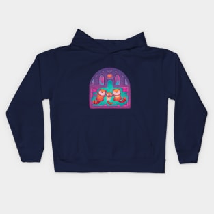 Cozy raccoon family sleeping in the root tree Kids Hoodie